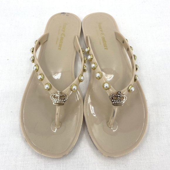 Juicy Couture Shoes - Juicy Couture Rhea Nude Bling Flip Flops Womens Size 8